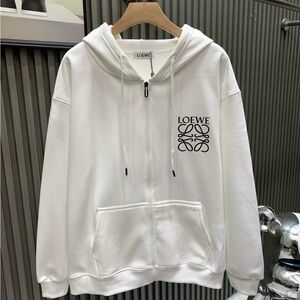 Loewe White Zip-Up Hoodie with Black Logo